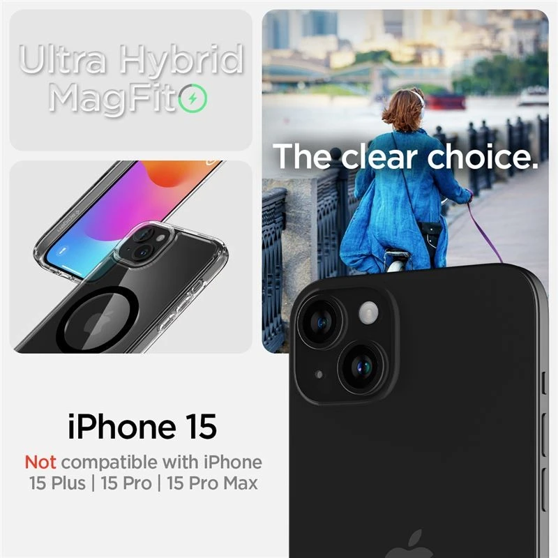 Spigen Ultra Hybrid (MagFit) dėklas skirtas Apple iPhone 15, Juodos spalvos