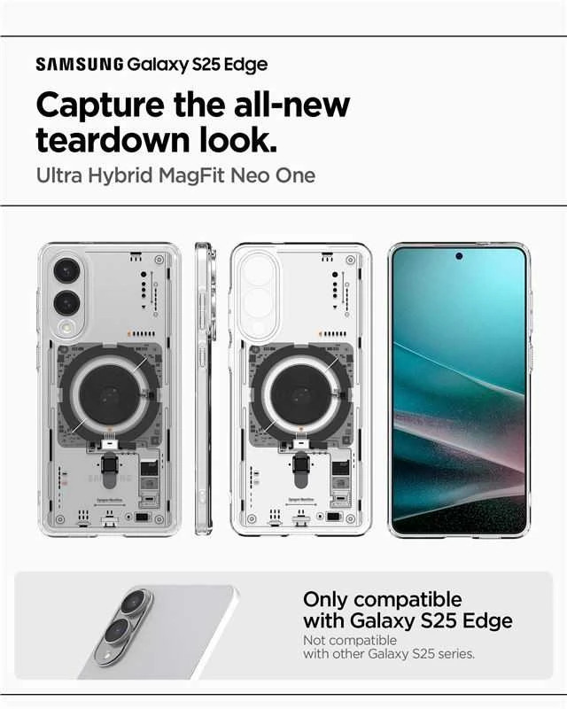 Spigen Ultra Hybrid Mag dėklas su MagSafe skirtas Samsung Galaxy S25 Edge su Print – skaidrus