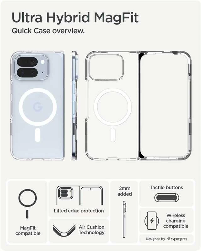 Dėklas Spigen „Ultra Hybrid MagSafe“, skaidriai baltas – „Google Pixel 10 Pro Fold“