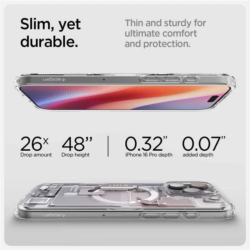 Dėklas „Spigen Ultra Hybrid MagSafe“, „Zero One“ baltos – „iPhone 16 Pro Max“