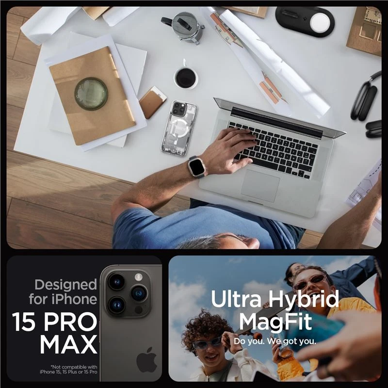 Spigen Ultra Hybrid Zero One (MagFit) dėklas skirtas Apple iPhone 15 Pro Max, spalva - Zero One White