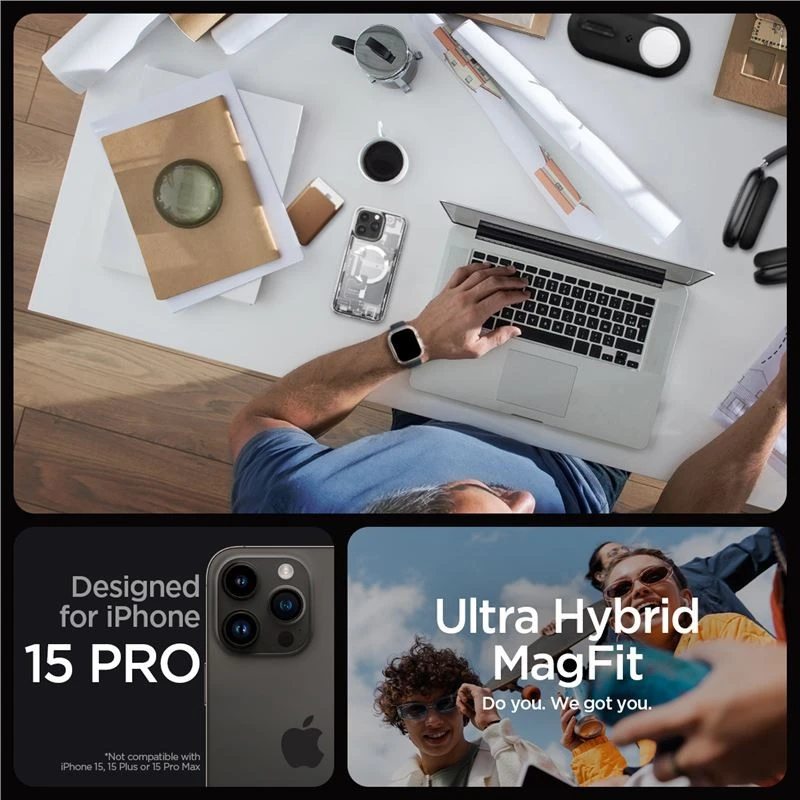Spigen Ultra Hybrid Zero One (MagFit) dėklas skirtas Apple iPhone 15 Pro, spalva - Zero One White