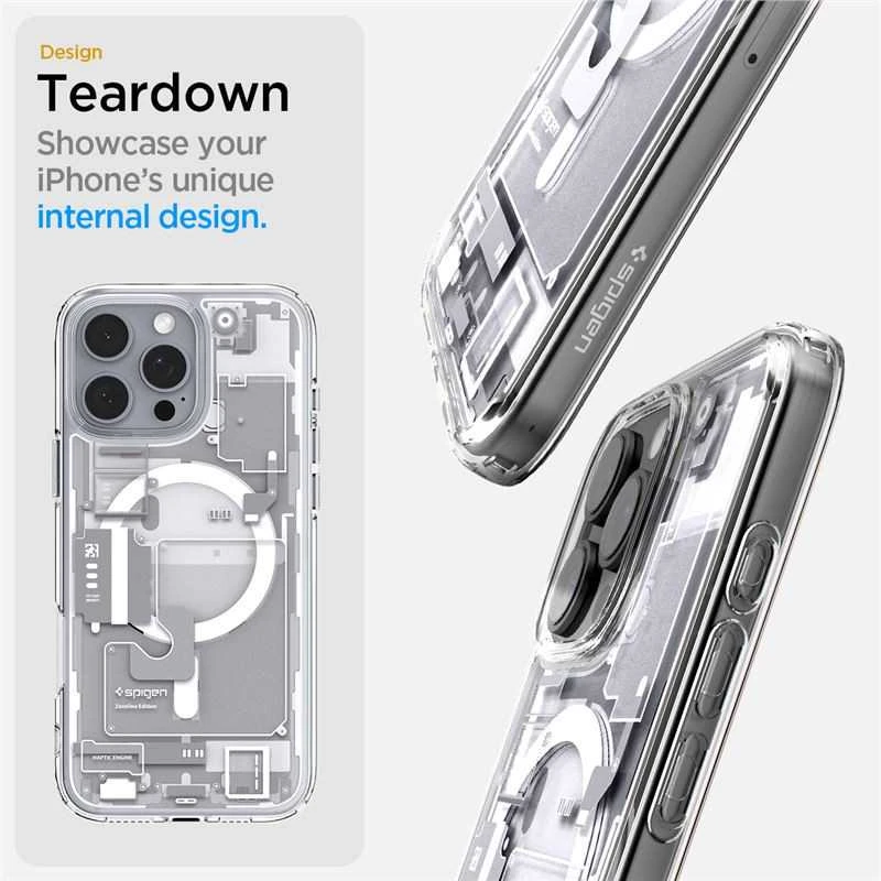 Dėklas „Spigen Ultra Hybrid MagSafe“, „Zero One“ baltos – „iPhone 16 Pro Max“