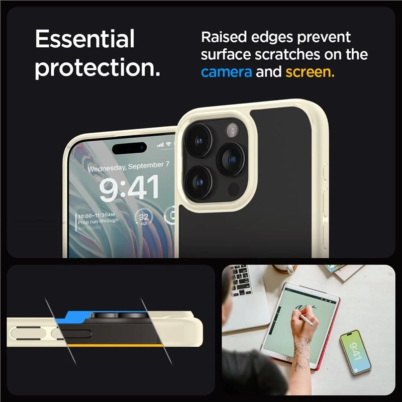 Dėklas Spigen Ultra Hybrid for iPhone 15 Pro Mute rusvai gelsvas