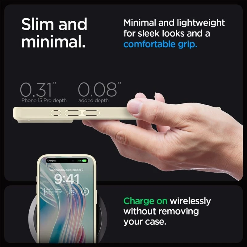 Dėklas Spigen Ultra Hybrid for iPhone 15 Pro Mute rusvai gelsvas