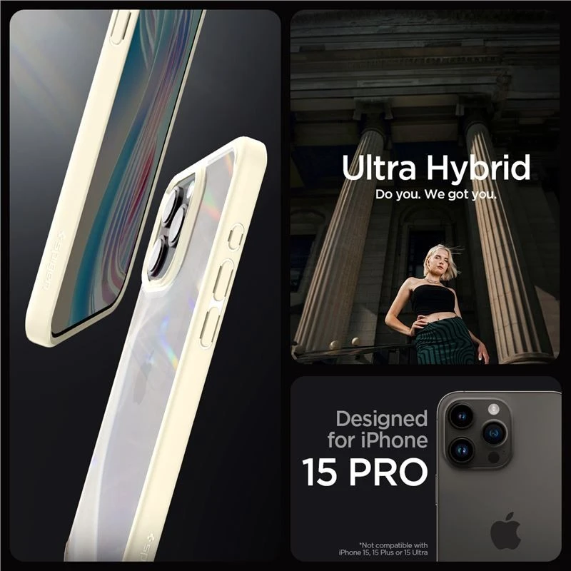 Dėklas Spigen Ultra Hybrid for iPhone 15 Pro Mute rusvai gelsvas