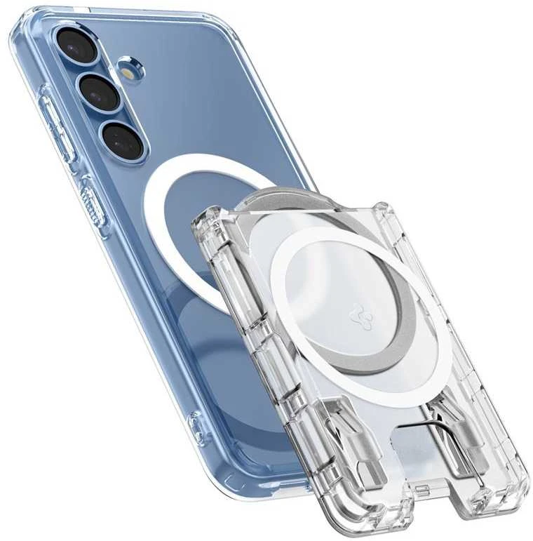 Dėklas „Spigen Ultra Hybrid“ piniginė „MagSafe+“, krištolo skaidrumo – „Samsung Galaxy S25“ serijai