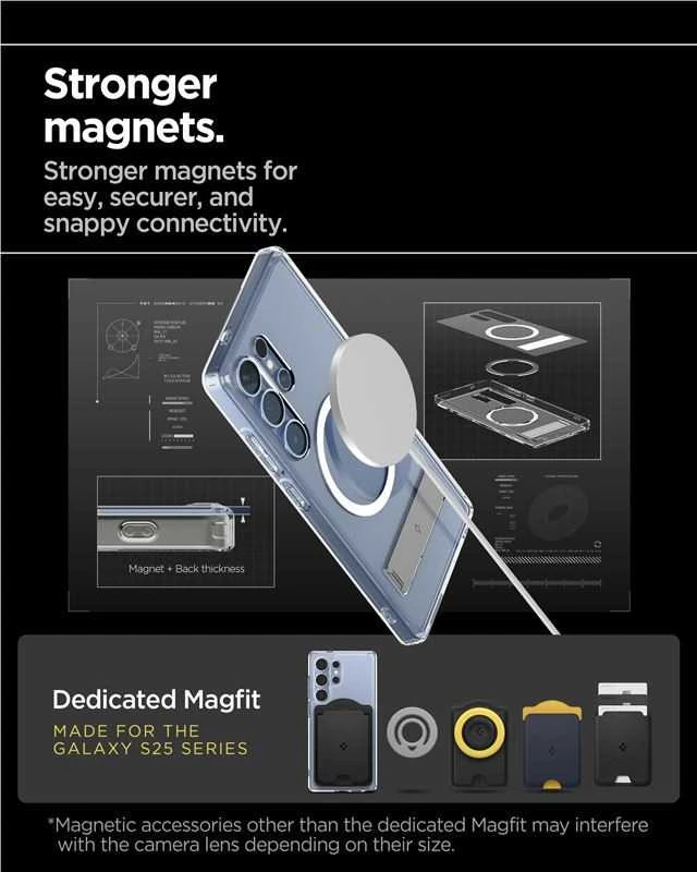 Dėklas Spigen Ultra Hybrid S MagSafe, skaidrus baltas - Samsung Galaxy S25 Ultra