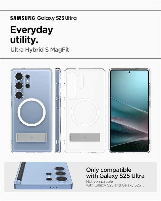 Dėklas Spigen Ultra Hybrid S MagSafe, skaidrus baltas - Samsung Galaxy S25 Ultra