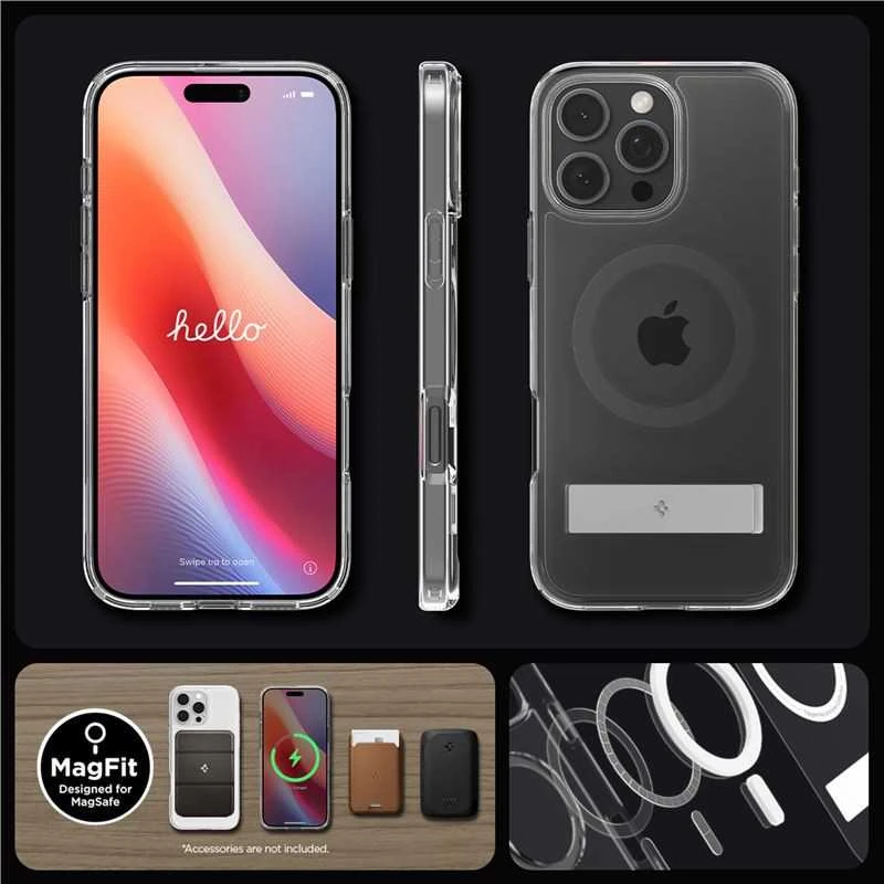 Dėklas Spigen „Ultra Hybrid S MagSafe“, grafito spalvos – „iPhone 16 Pro“