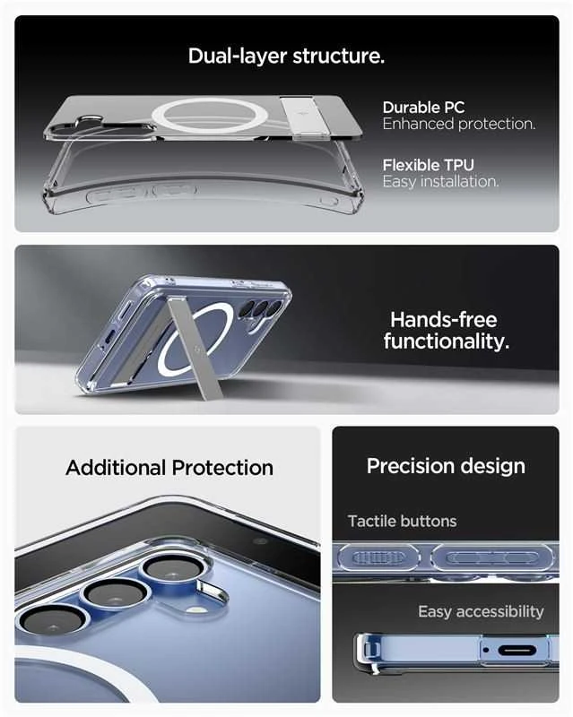 Dėklas Spigen Ultra Hybrid S MagSafe, skaidriai baltas - Samsung Galaxy S25
