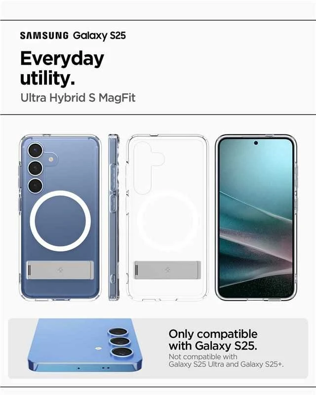 Dėklas Spigen Ultra Hybrid S MagSafe, skaidriai baltas - Samsung Galaxy S25
