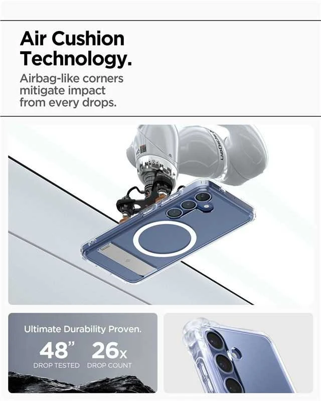 Dėklas Spigen Ultra Hybrid S MagSafe, skaidriai baltas - Samsung Galaxy S25
