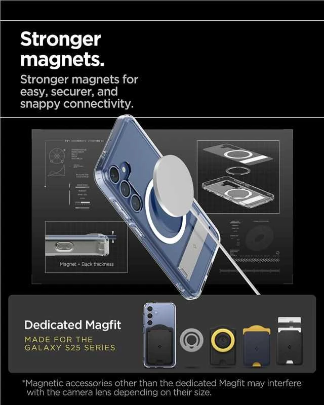 Dėklas Spigen Ultra Hybrid S MagSafe, skaidriai baltas - Samsung Galaxy S25