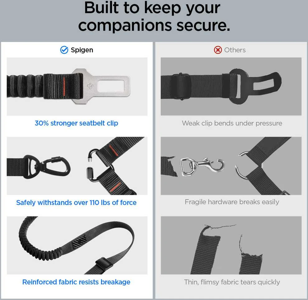 Spigen PS100 Universal Car Seat Belt Holder for pets juodos spalvos