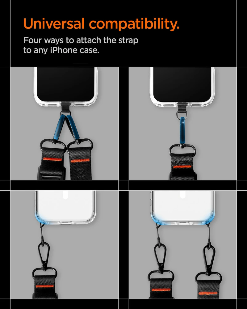 Spigen DA30M Universal Lanyard Strap Crossbody juodos spalvos