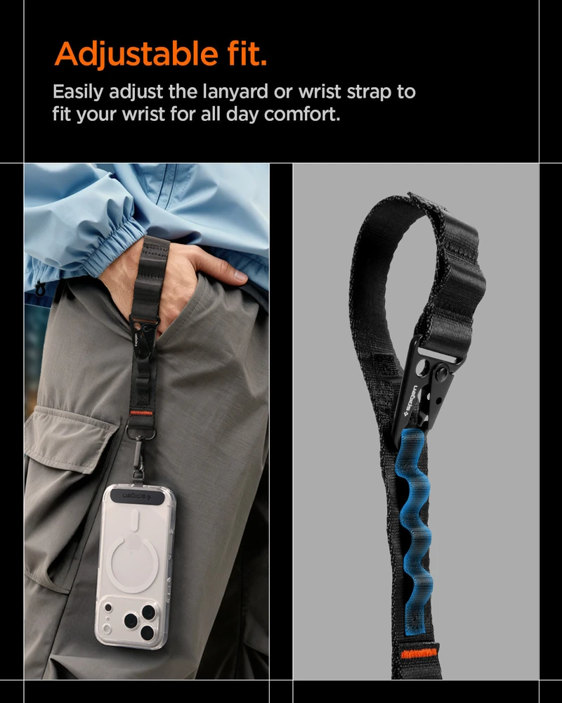 Spigen DA30M Universal Lanyard Strap Crossbody juodos spalvos