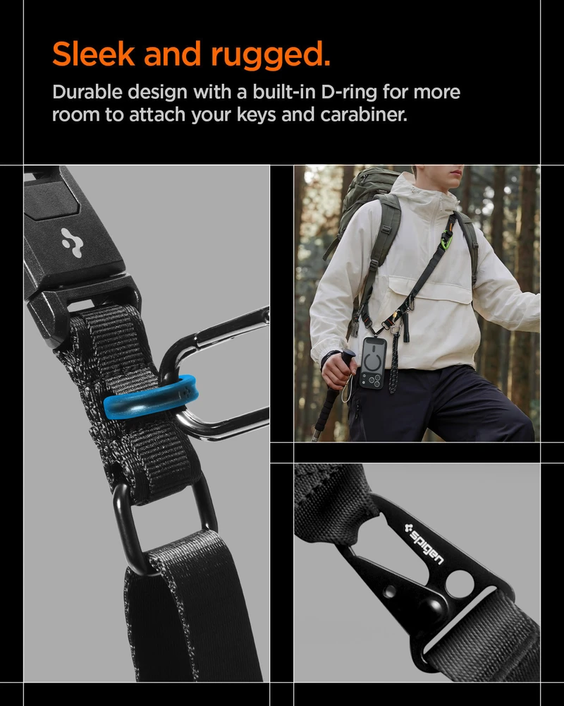 Spigen DA30M Universal Lanyard Strap Crossbody juodos spalvos
