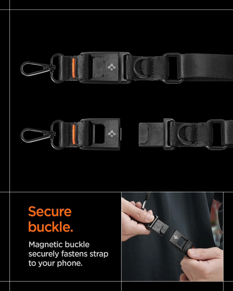 Spigen DA30M Universal Lanyard Strap Crossbody juodos spalvos