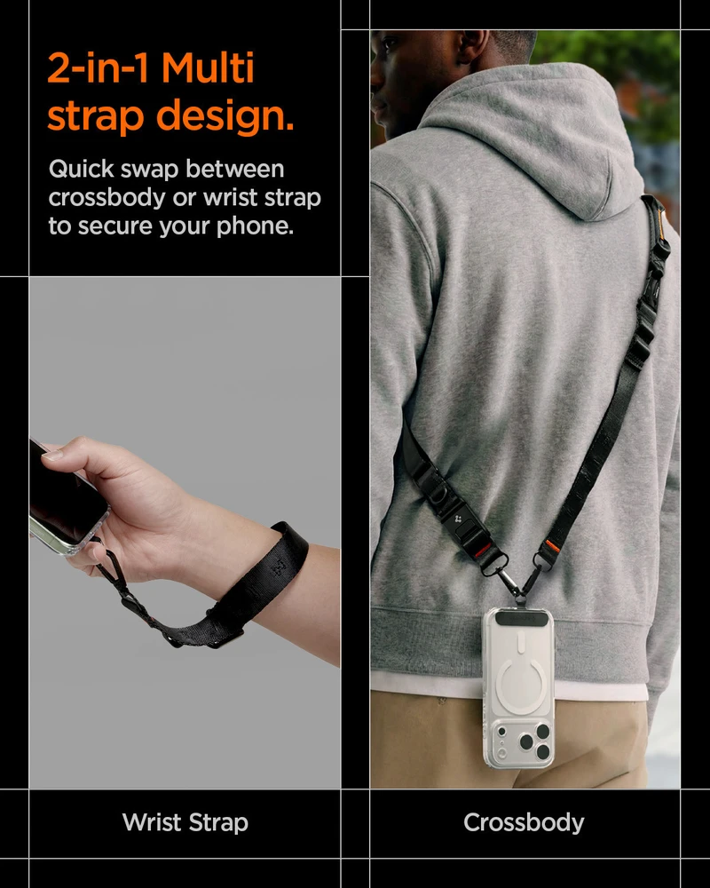 Spigen DA30M Universal Lanyard Strap Crossbody juodos spalvos