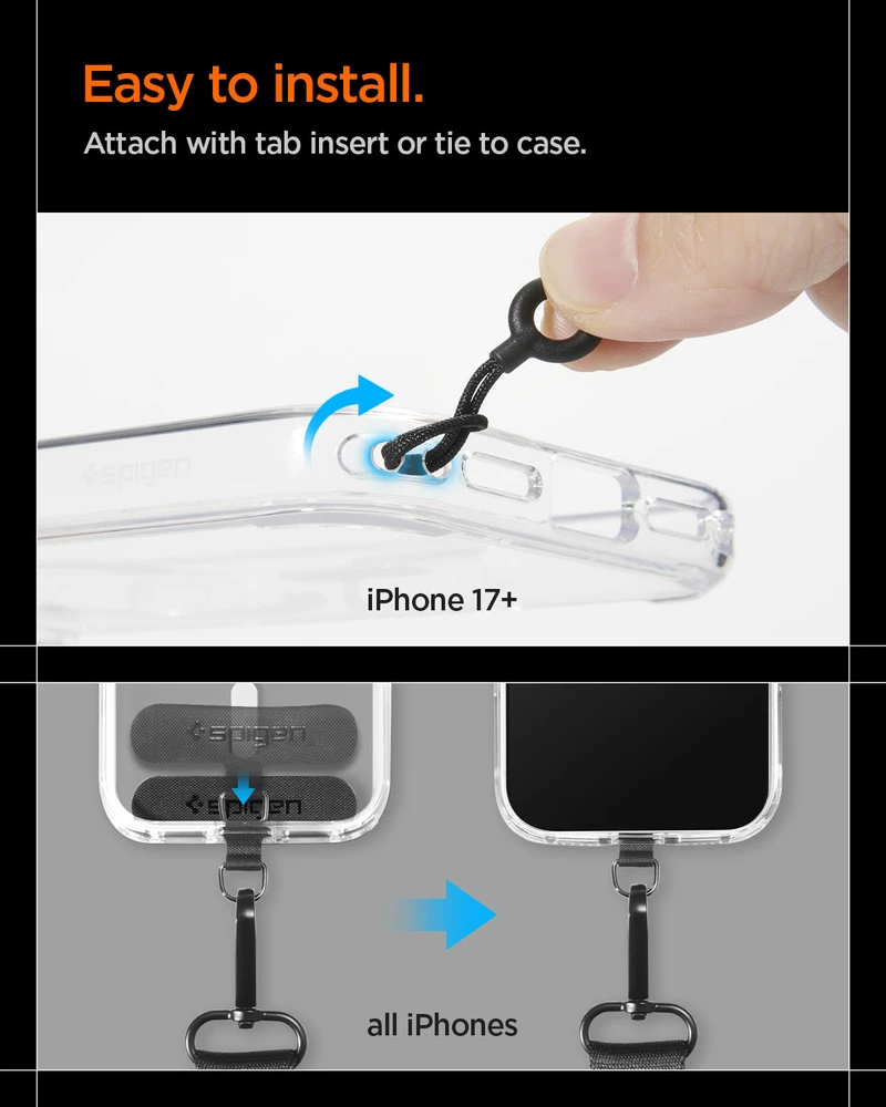 Spigen DA30M Universal Lanyard Strap Crossbody juodos spalvos
