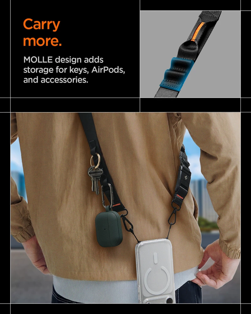 Spigen DA30M Universal Lanyard Strap Crossbody juodos spalvos