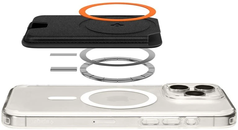Dėklas Spigen Valentinus MagSafe 3 kortelių piniginė, juoda