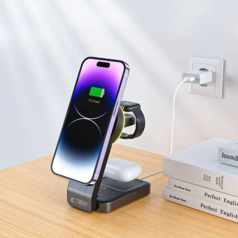Belaidis įkroviklis MagSafe 15W 3in1 Tech-Protect QI15W-A28 juodos spalvos