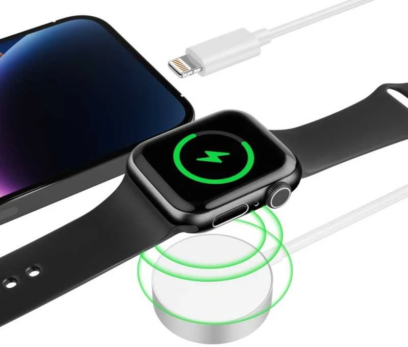 Magnetinis įkroviklis 2in1 Apple Watch 1.5m USB + Lightning Tech-Protect Ultraboost baltos spalvos