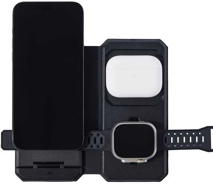 Urban Armor Gear UAG 3in1 kelioninis įkroviklis 15W, suderinamas su „MagSafe“, laidai, kištukai ir organizatorius pridedami (juoda)