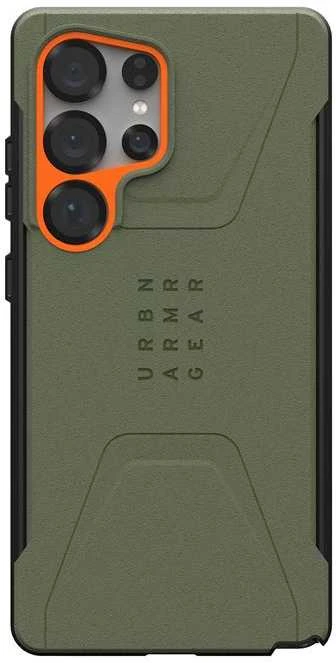 Dėklas Urban Armor Gear UAG Civilian Pro, alyvuogių pilkos/oranžinės spalvos - Samsung Galaxy S25 Ultra