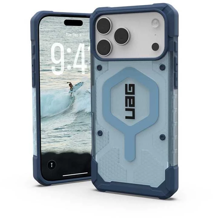 Dėklas Urban Armor Gear UAG Pathfinder Magsafe mėlynas skaidrus dirželis iPhone 17 Pro Max telefonui