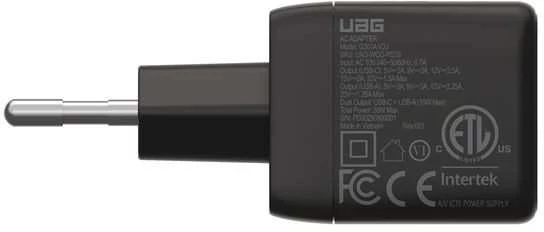 Urban Armor Gear įkroviklis UAG SRGE 30W 2 prievadų (USB-C, USB-A) sieninis įkroviklis, juodas