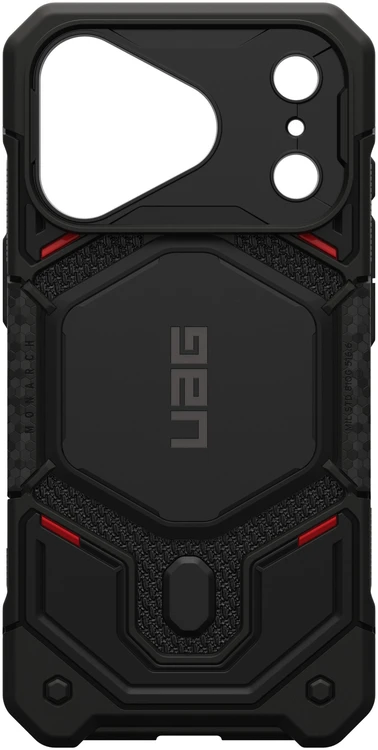 UAG Urban Armor Gear dėklas Monach Pro, suderinamas su MagSafe, skirtas iPhone 18 Pro/17 Pro, kevlarinis juodas