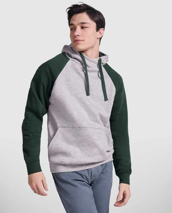 Roly Dviejų spalvų unisex džemperis su gobtuvu BADET Heather pilkas/juoda