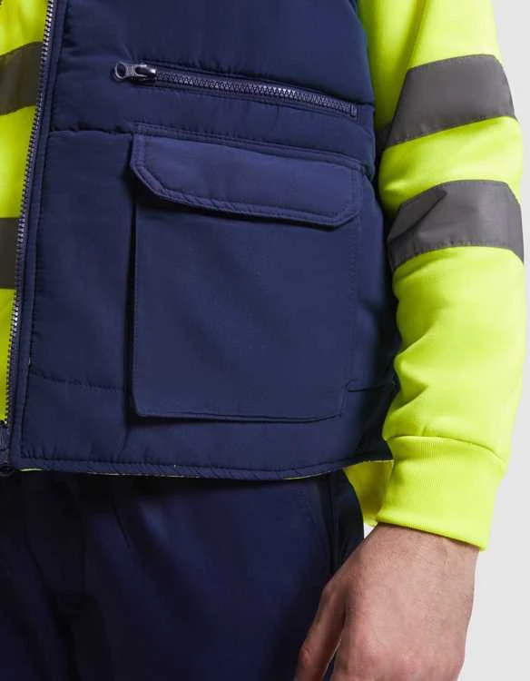 Roly Dvipusė liemenė su kišenėmis ir aukšta apykakle PERSEI Tamsiai mėlyna / fluorescencinė geltona