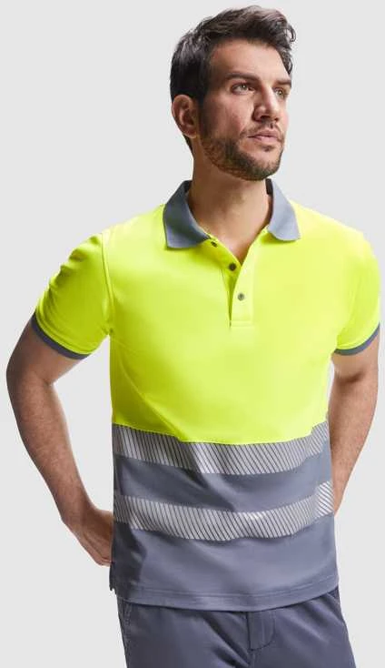 Roly Gerai matomi trumpomis rankovėmis polo marškiniai ATRIO Tamsiai mėlyna / fluorescencinė geltona