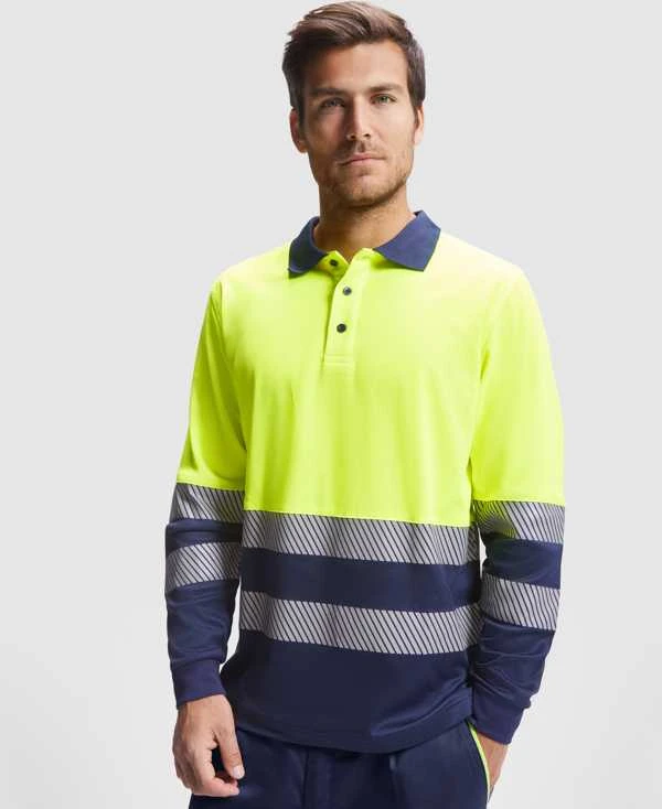 Roly Ilgomis rankovėmis techniniai polo marškiniai ATRIO LS Tamsiai mėlyna / fluorescencinė oranžinė