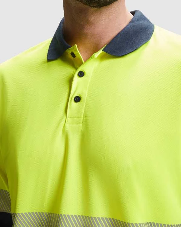 Roly Ilgomis rankovėmis techniniai polo marškiniai VEGA LS Tamsiai mėlyna / fluorescencinė geltona