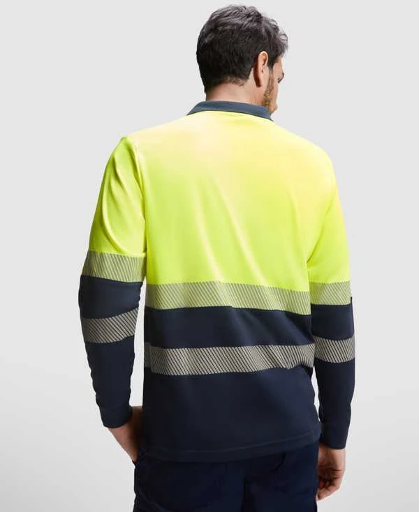 Roly Ilgomis rankovėmis techniniai polo marškiniai VEGA LS Tamsiai mėlyna / fluorescencinė geltona