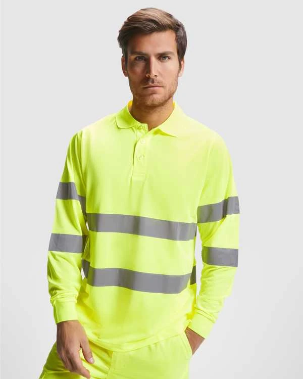 Roly Ilgomis rankovėmis techniniai polo marškiniai POLARIS L/S Sodas žalia / fluoro geltona