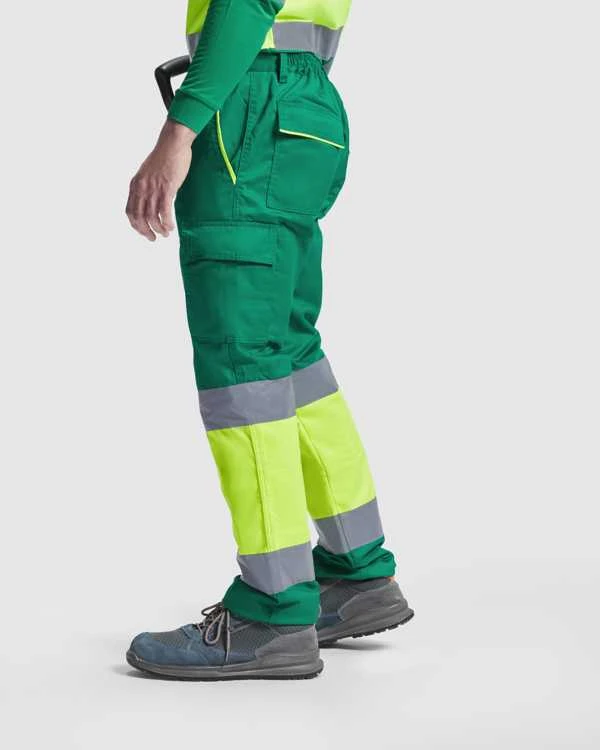 Roly Ilgos kelnės su pamušalu, gerai matomos, su keliomis kišenėmis ENIX Sodas žalia / fluoro geltona