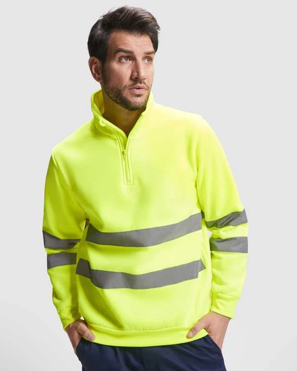 Roly Matomas megztinis su pusiniu užtrauktuku ir apykakle SPICA Darbo vieta raudona / fluoro geltona