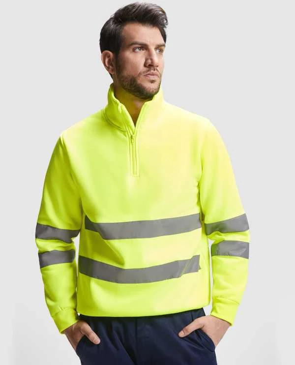 Roly Matomas megztinis su pusiniu užtrauktuku ir apykakle SPICA Darbo vieta raudona / fluoro geltona