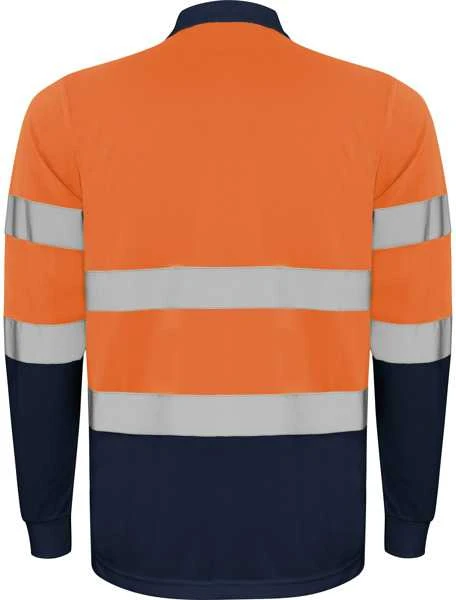 Roly Matomi techniniai polo marškiniai ilgomis rankovėmis POLARIS L/S Tamsiai mėlyna / fluorescencinė oranžinė