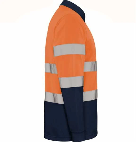 Roly Matomi techniniai polo marškiniai ilgomis rankovėmis POLARIS L/S Tamsiai mėlyna / fluorescencinė oranžinė
