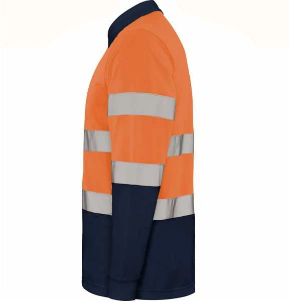 Roly Matomi techniniai polo marškiniai ilgomis rankovėmis POLARIS L/S Tamsiai mėlyna / fluorescencinė oranžinė