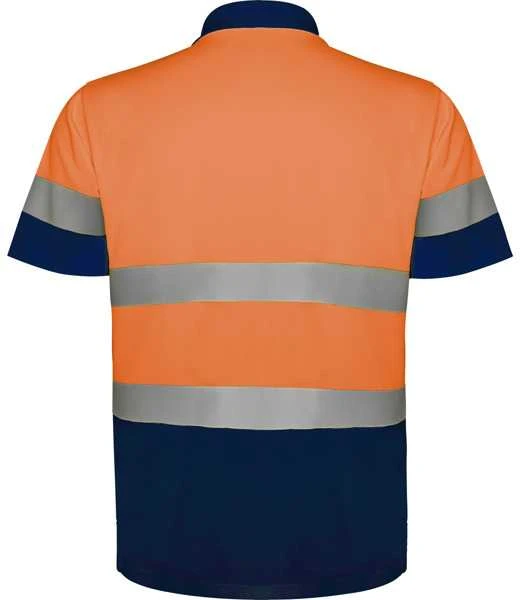 Roly Matomi trumpomis rankovėmis polo marškiniai POLARIS Tamsiai mėlyna / fluorescencinė oranžinė