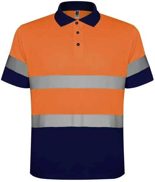 Roly Matomi trumpomis rankovėmis polo marškiniai POLARIS Tamsiai mėlyna / fluorescencinė oranžinė