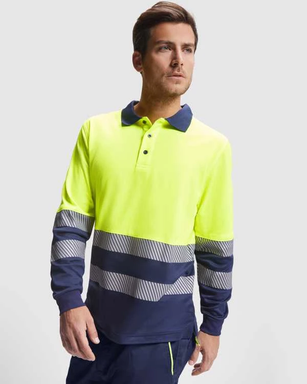 Roly Techniniai, gerai matomi ilgomis rankovėmis polo marškinėliai ATRIO LS Sodas žalia / fluoro geltona